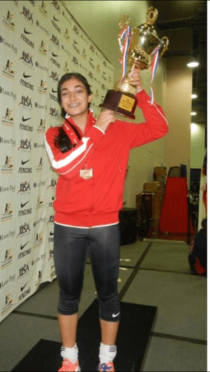 Riya Dave will fence on the Cadet Women's Saber Team